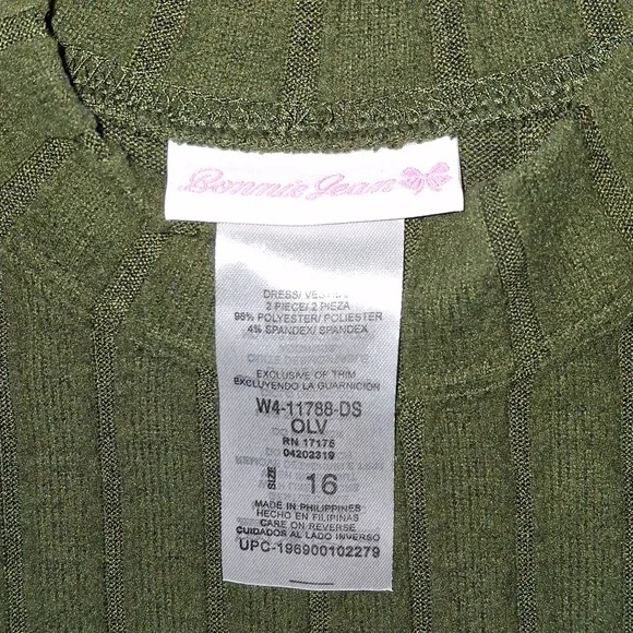 Bonnie Jean Green Ribbed Sweater Dress Juniors Sz 16 - Picture 5 of 5